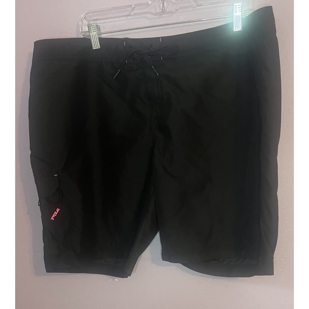 Women's TSLA UPF 50 Black Swim Shorts Quick Dry Pockets Size 14